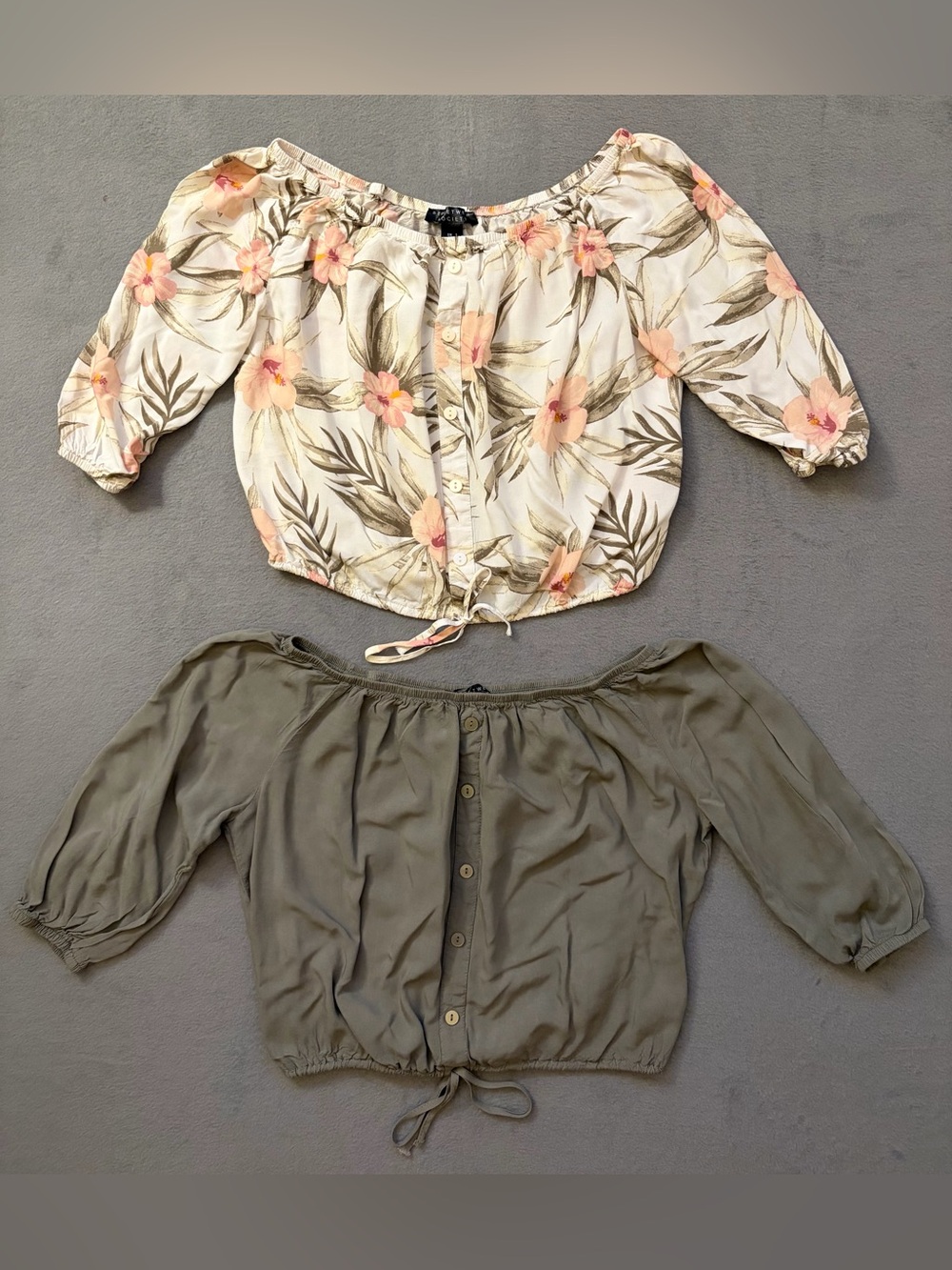 Streetwear Society Floral & Olive Off-Shoulder Crop Tops